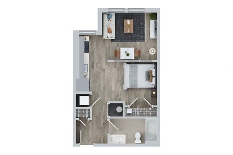 Floor plan for 1 bed, 1 bath, 525 sqft